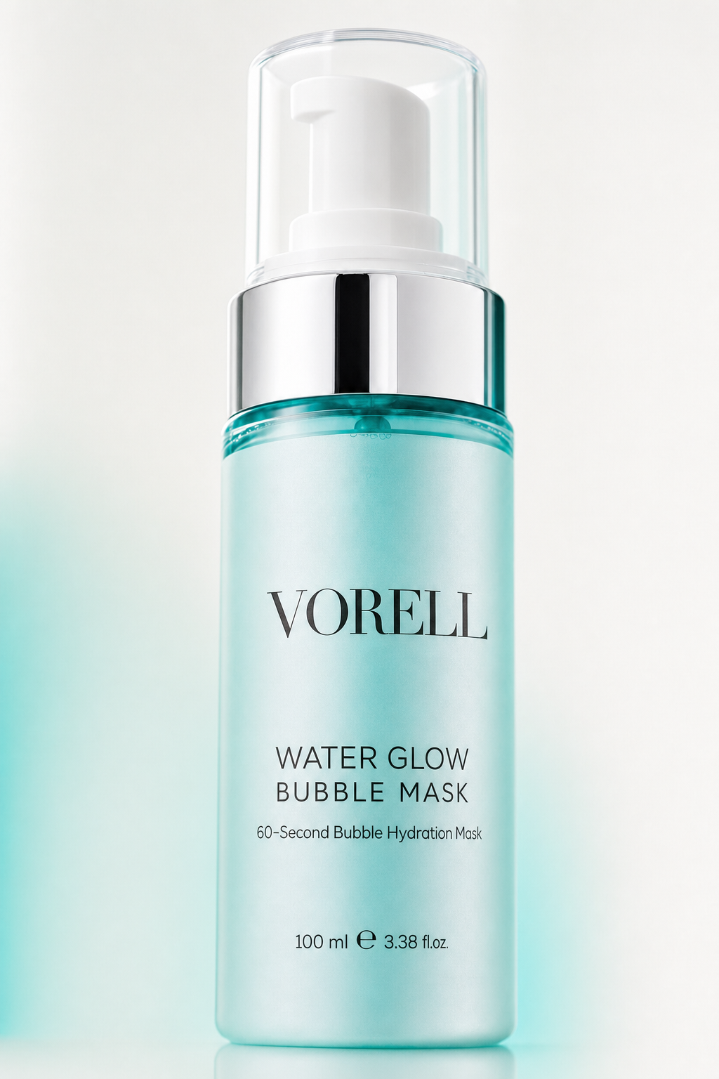 Water Glow Bubble Mask 100 ml sise etiketi ve pompa detayi — makro cekim
