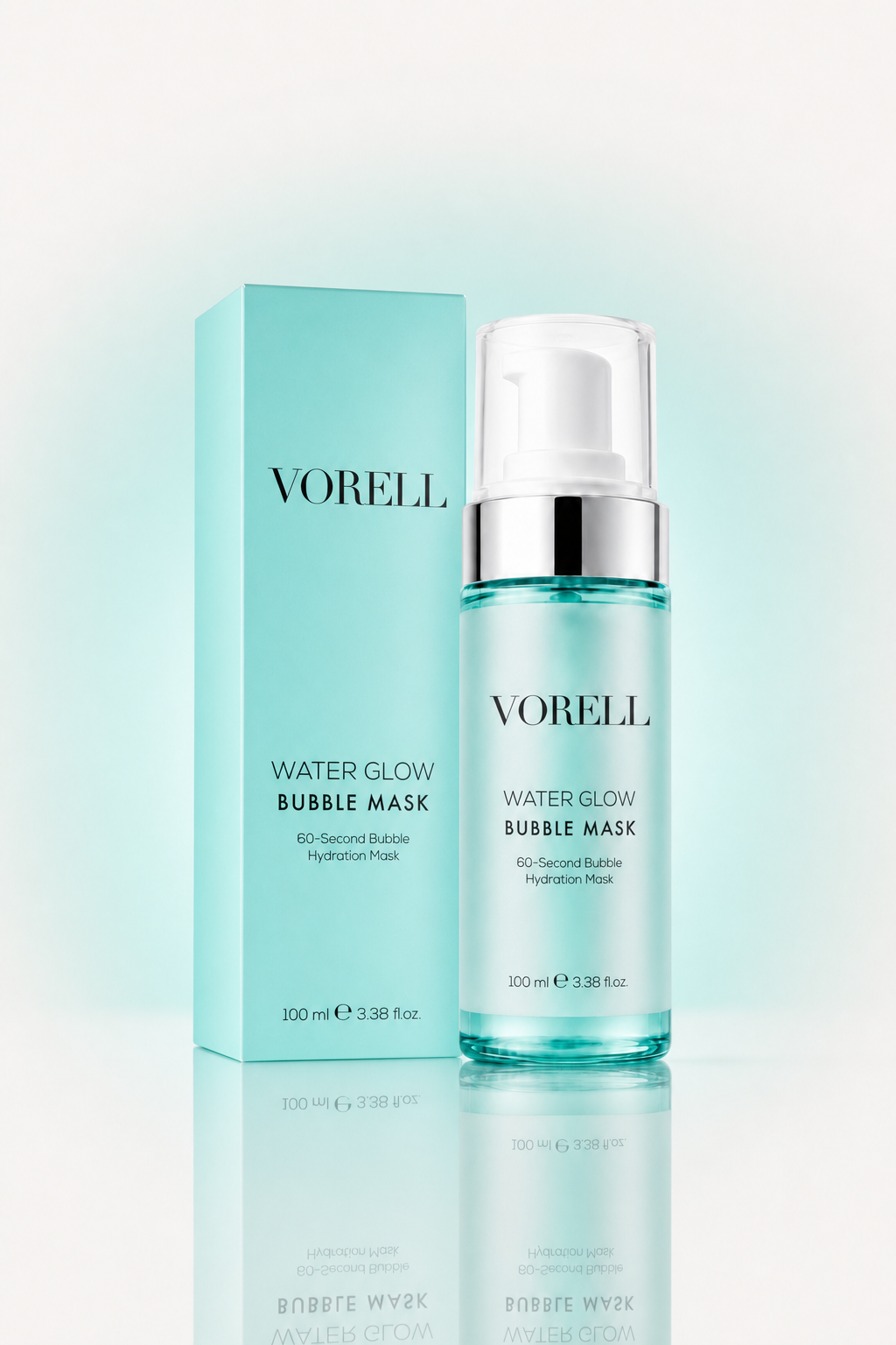 Water Glow Bubble Mask 100 ml turkuaz sise — studyo urun fotografi