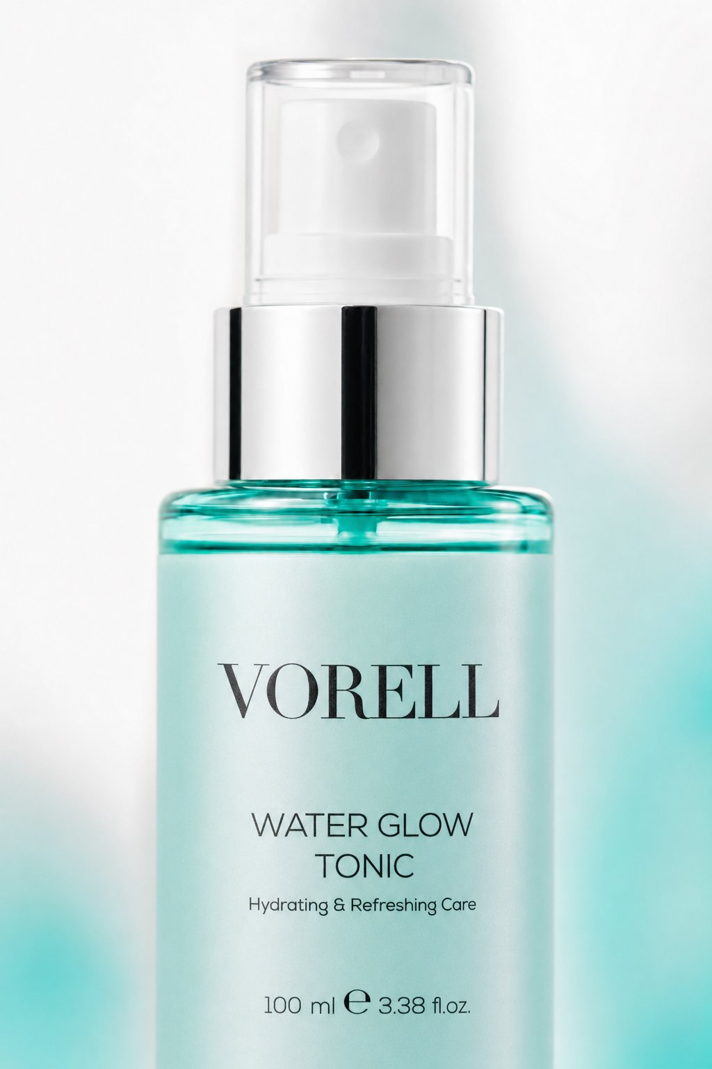 Water Glow Tonic 100 ml sise kapak ve sprey pompa detayi — makro cekim