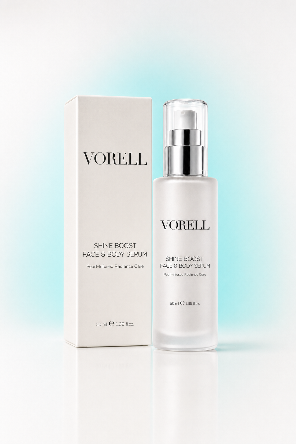Shine Boost Face & Body Serum 50 ml sedef beyaz sise — studyo urun fotografi