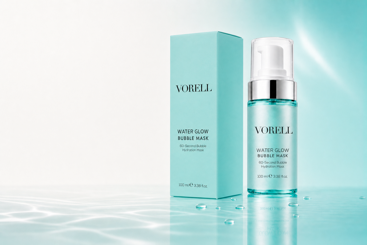 Water Glow Bubble Mask 100 ml turkuaz sise — yatay banner gorseli, solda bos alan